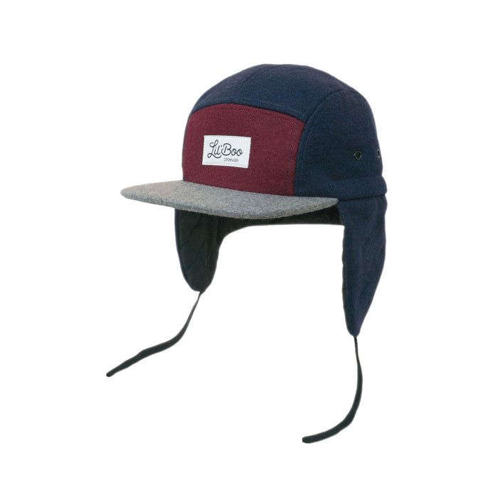 Lippalakki , Villalohko 5-osainen korvalla - Burgundy / Harmaa / Navy (koko XL, 7-14 vuotta)